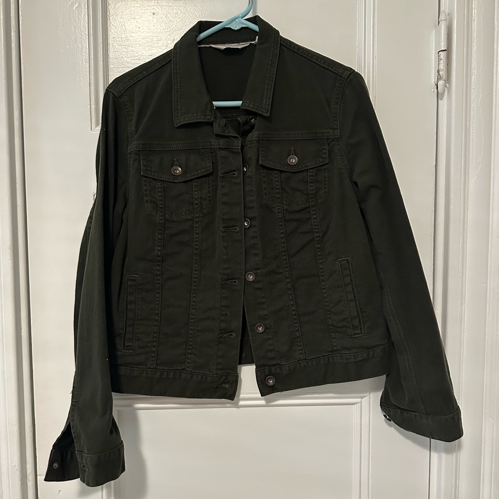 LL Bean Jean Jacket Olive Green Size S